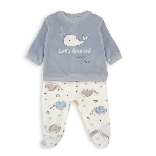 Pijama bebé dos piezas tundosado Azul  - BALLENITA