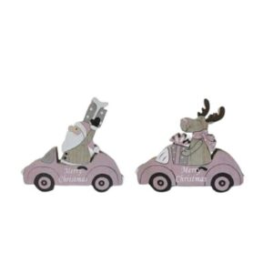 Coche Rosa con figuras navideñas 15x13 cm