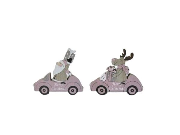 Coche Rosa con figuras navideñas 15x13 cm
